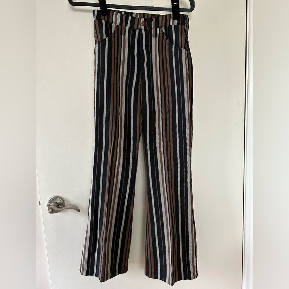 VINTAGE 1970s Striped  pants in brown, black and cream